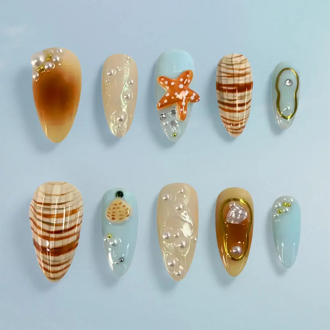 Handmade 3D Almond Press Ons - Made by Nails Aria