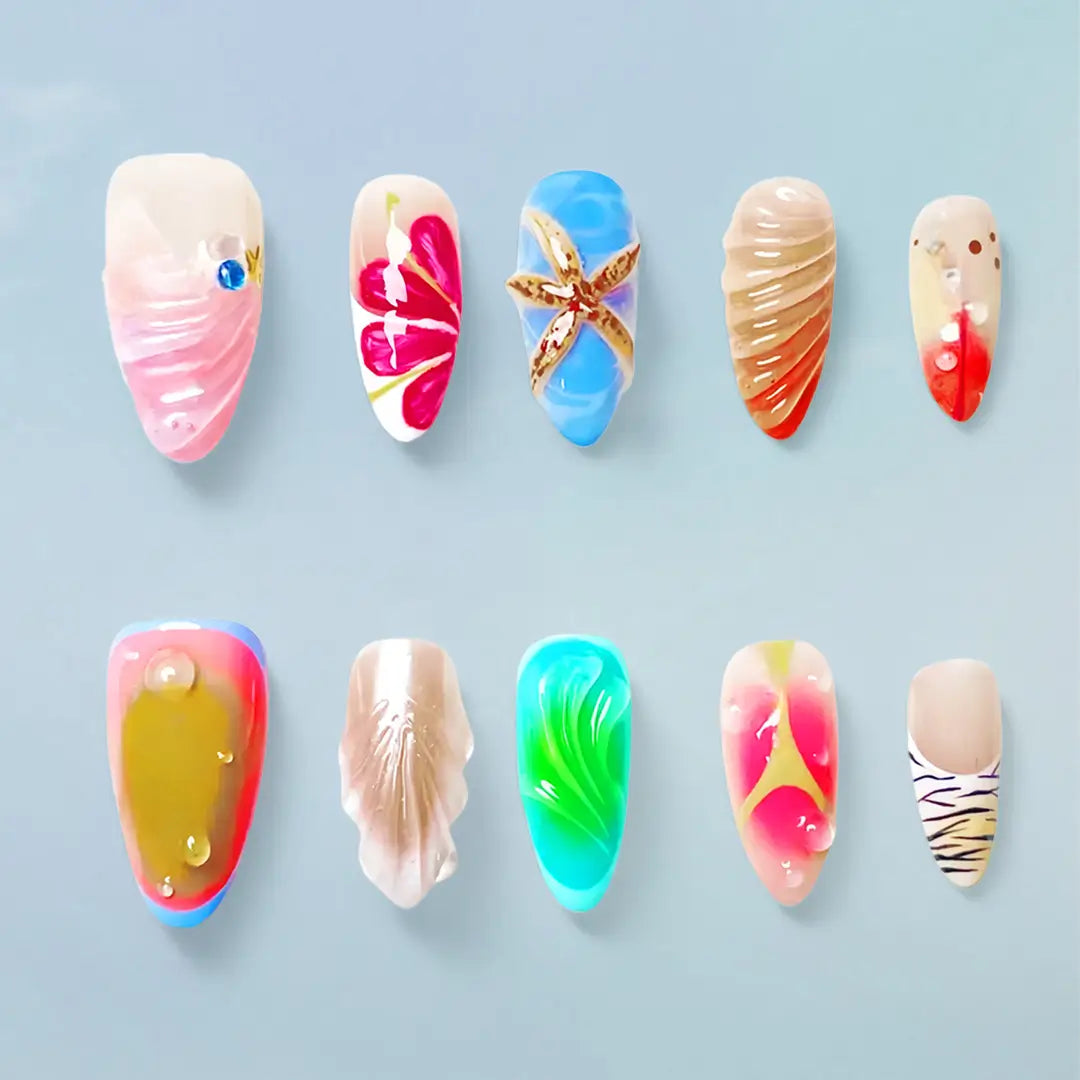 Handmade 3D Design Almond Press Ons - Made by Nails Aria