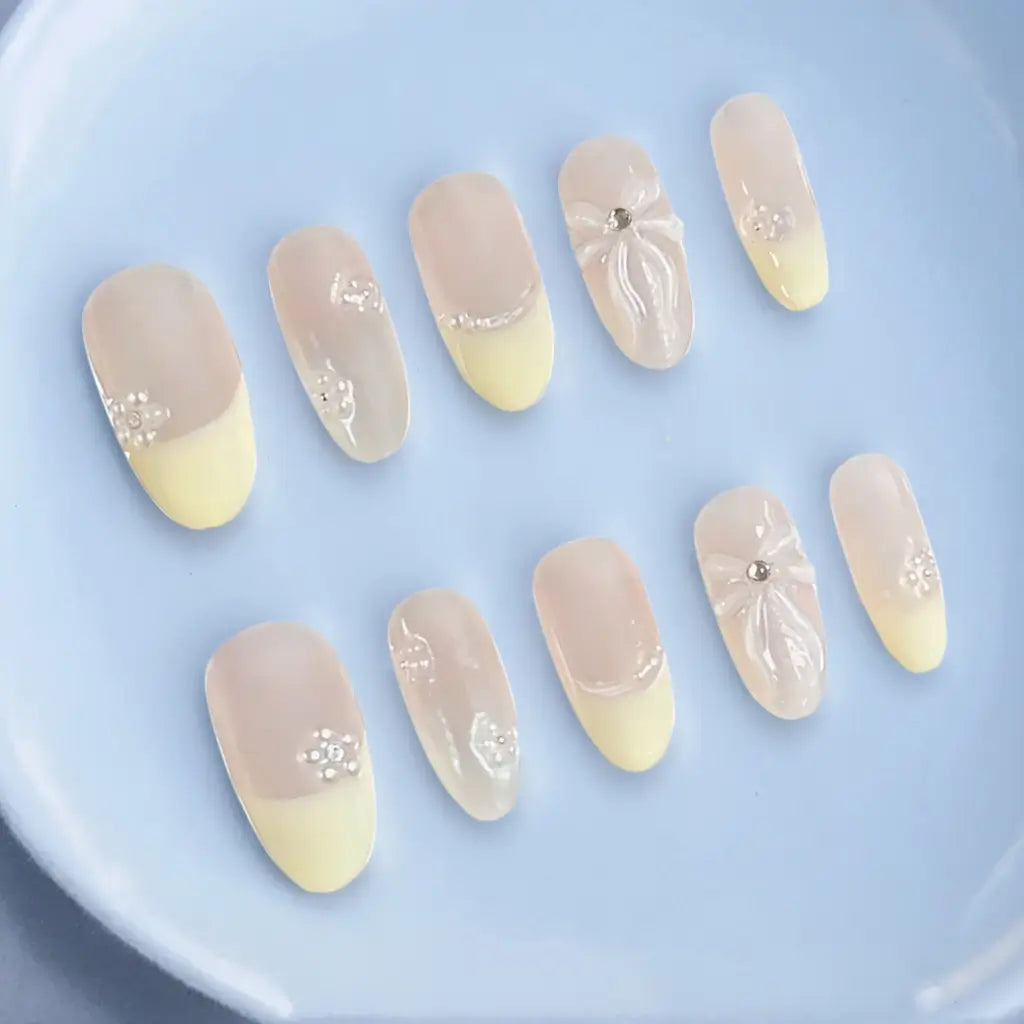 Handmade Almond French Press On Nails - Made by Nails Aria