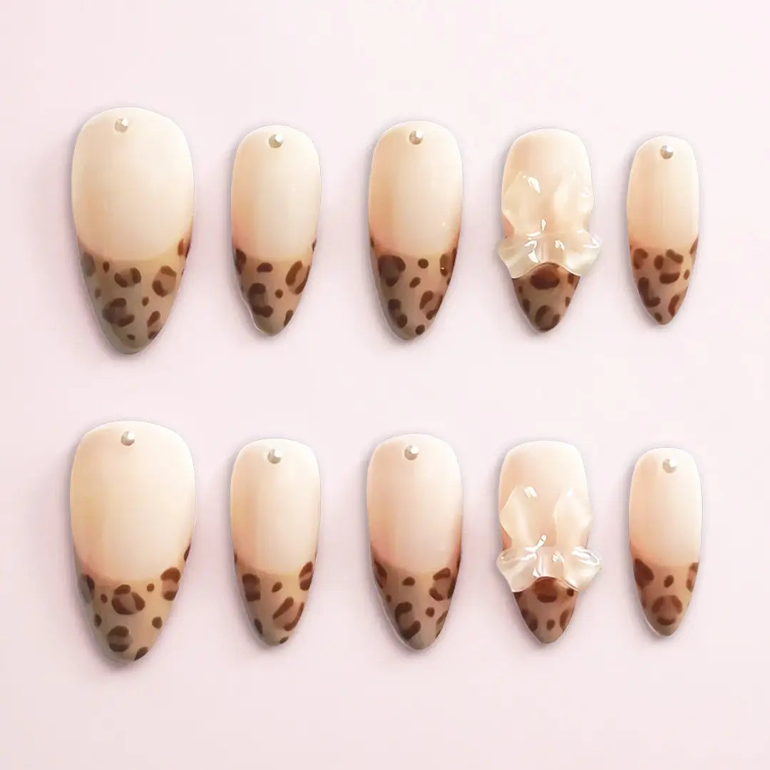 Handmade Almond Press On Nails With Leopard Design – Made by Nails Aria