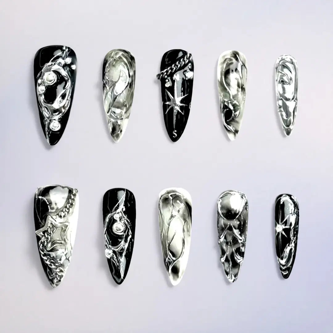 Custom Sci-fi Stiletto Press On Nails - Handmade by Nails Aria