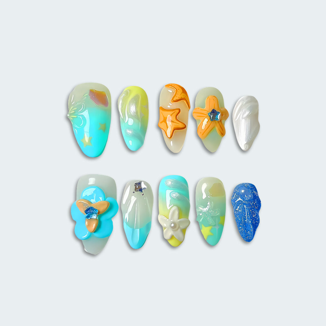 Starfish Kiss: A vibrant, colorful beach themed nail polish with sparkles