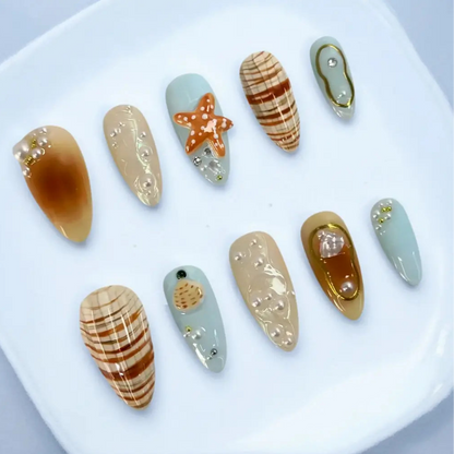 Handmade 3D Almond Press Ons - Made by Nails Aria