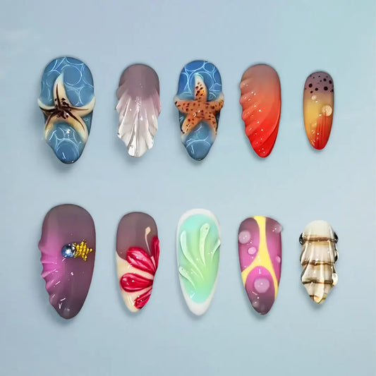 Handmade 3D Design Almond Press Ons - Made by Nails Aria
