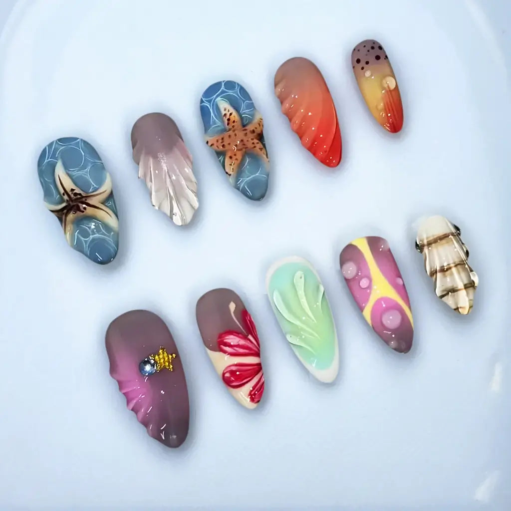 Handmade 3D Design Almond Press Ons - Made by Nails Aria