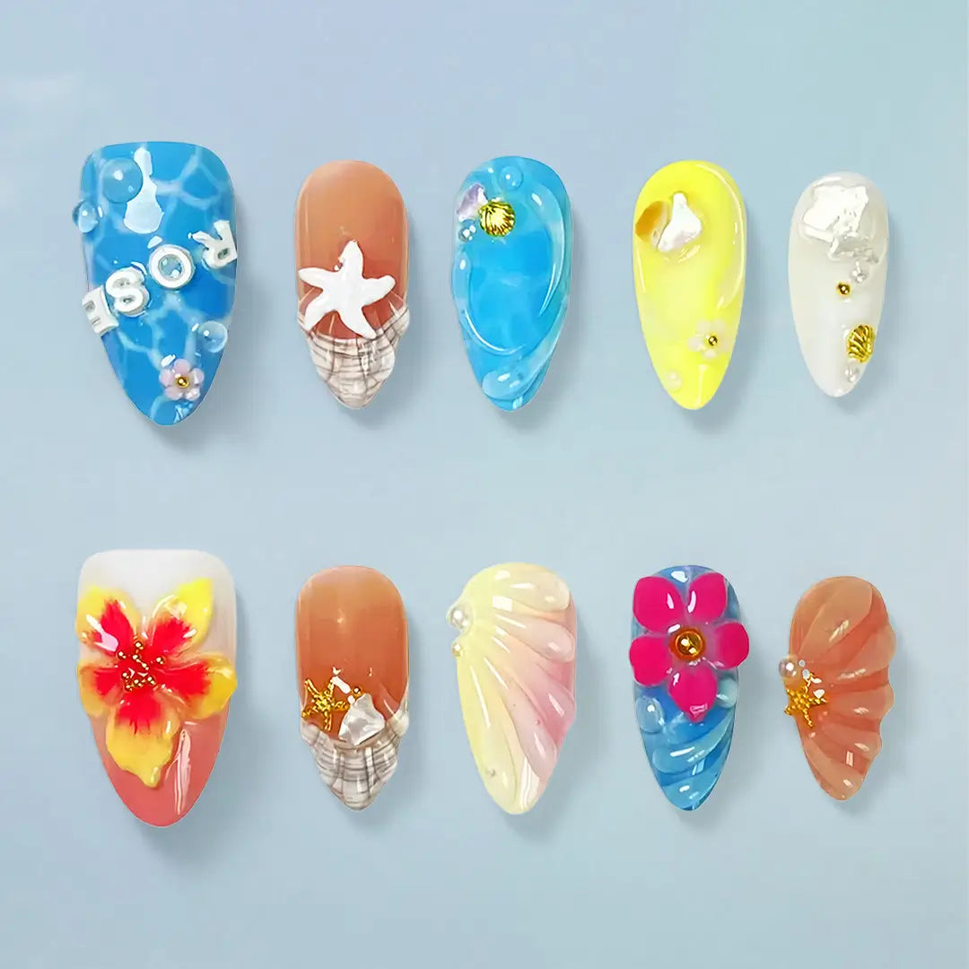 Handmade 3D Design Almond Press Ons - Made by Nails Aria