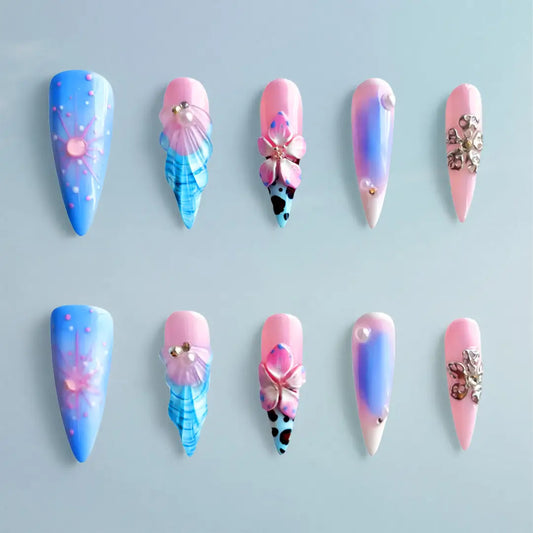 Handmade 3D Design Stiletto Press Ons - Made by Nails Aria