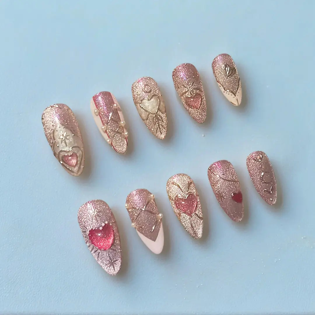 Handmade Red Heart Almond Press On Nails – Made by Nails Aria
