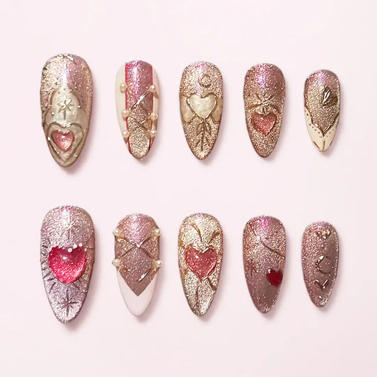 Handmade Red Heart Almond Press On Nails – Made by Nails Aria