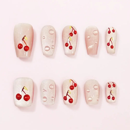 Handmade Cherry Cat-eyes Press On Nails – Made by Nails Aria