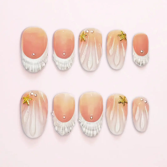 Handmade Almond Press On Nails With Pearl Design – Made by Nails Aria