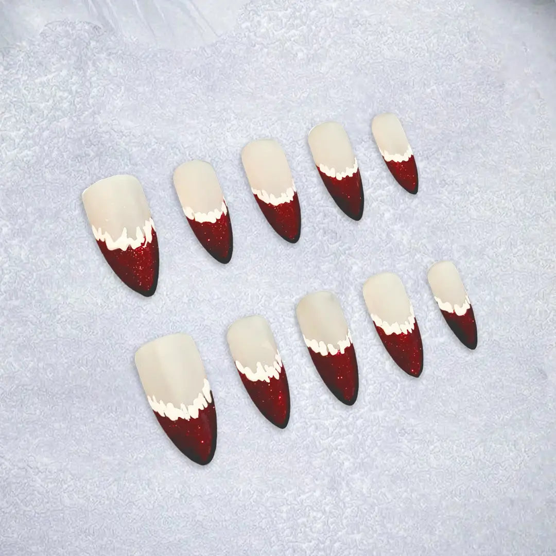 Handmade Almond Press On Nails With Red French Tips – Made by Nails Aria