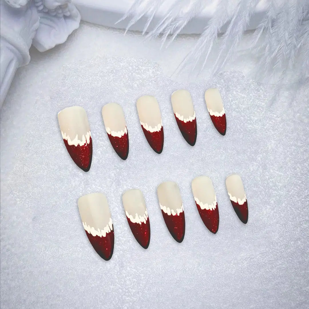 Handmade Almond Press On Nails With Red French Tips – Made by Nails Aria