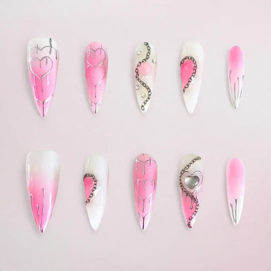Handmade Y2K Pink Almond Press On Nails - Made by Nails Aria