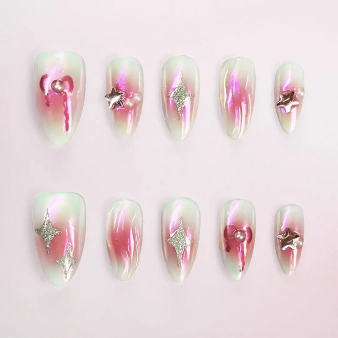 Handmade Y2K Pink Almond Press On Nails - Made by Nails Aria