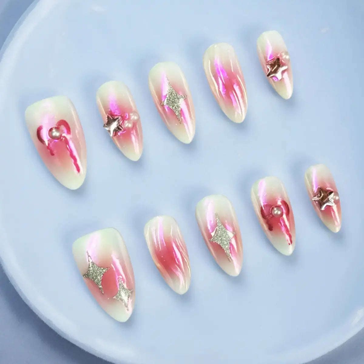Handmade Y2K Pink Almond Press On Nails - Made by Nails Aria