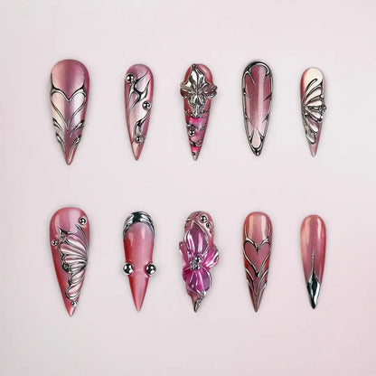 Handmade Y2K Pink Stiletto Press On Nails - Made by Nails Aria