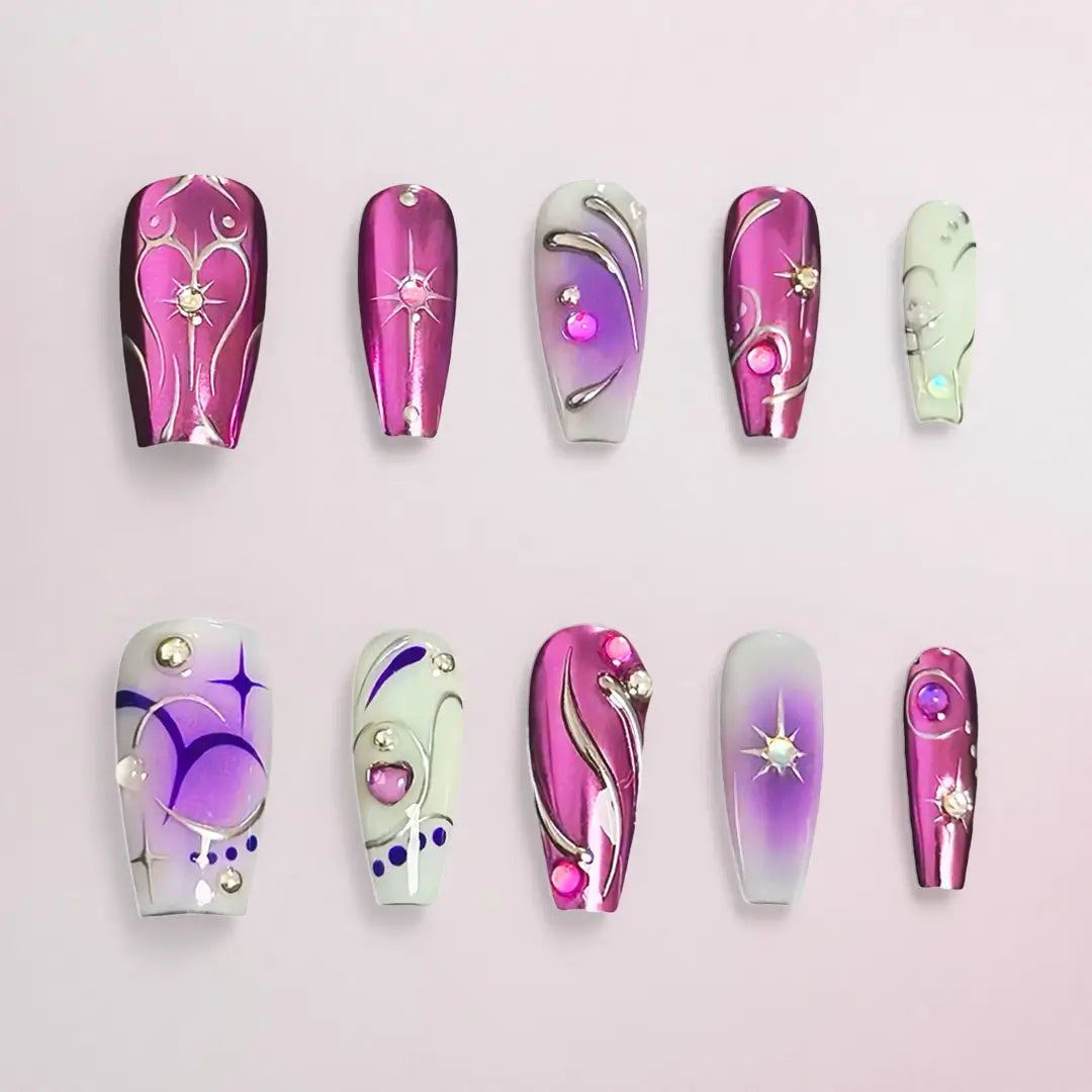 Y2K Purple Coffin Press On Nails - Handmade by Nails Aria