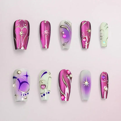 Y2K Purple Coffin Press On Nails - Handmade by Nails Aria