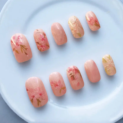 Handmade Red Golden Oval Press On Nails – Made by Nails Aria