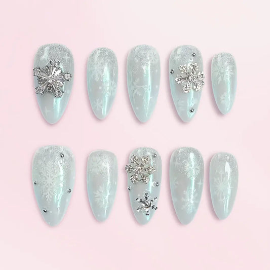 Handmade Almond Press On Nails With White Cat-eyes Design – Made by Nails Aria